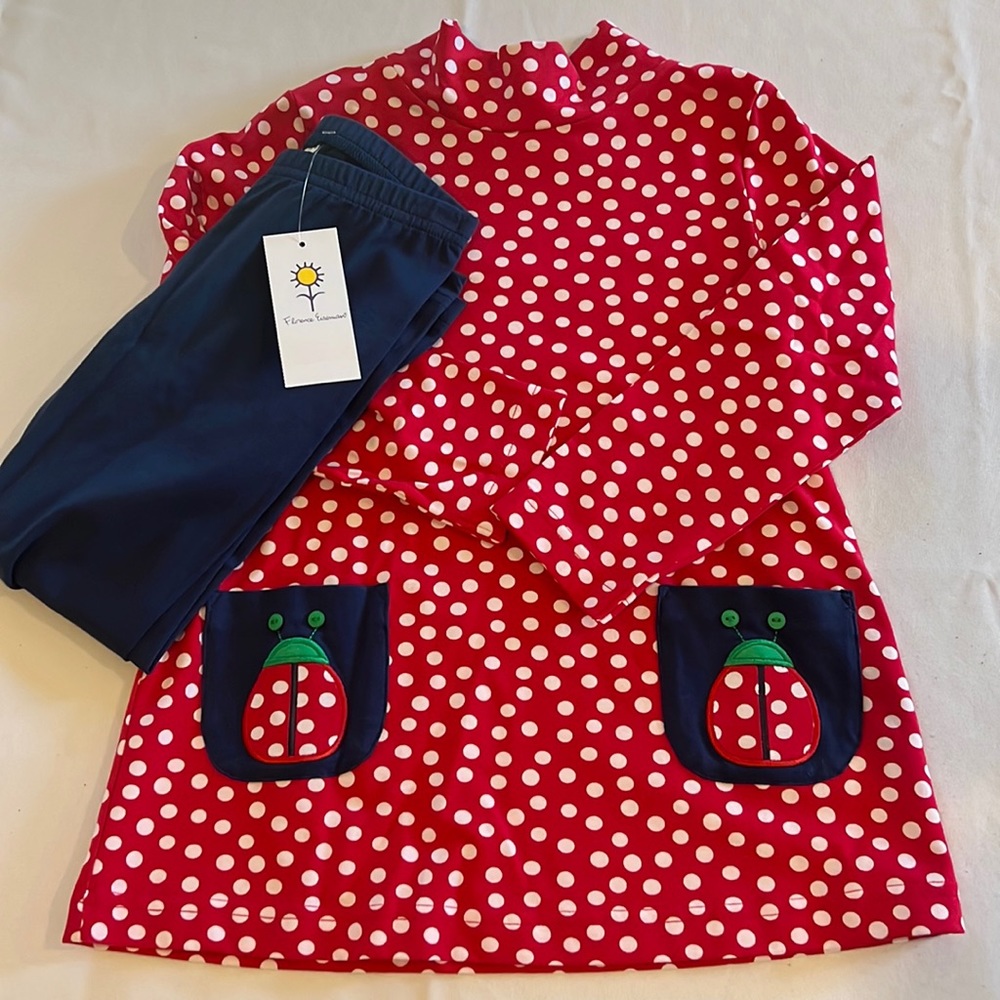 NWT Cotton 2 Piece Set - Polka Dot Tunic w/Lady Bug Pocket Sz 6